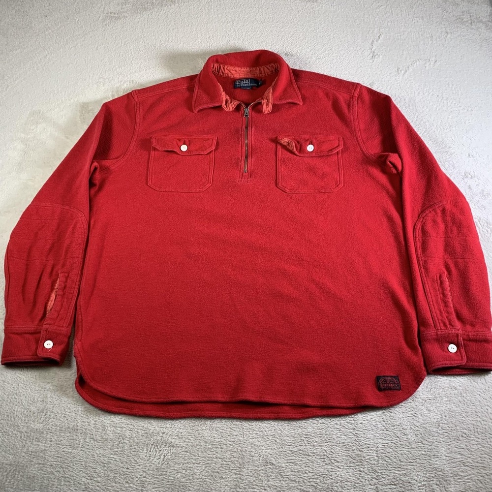 Vintage Polo Ralph Lauren Sweatshirt Mens XL Red 1/4‎ Zip Chest Pockets Fleece